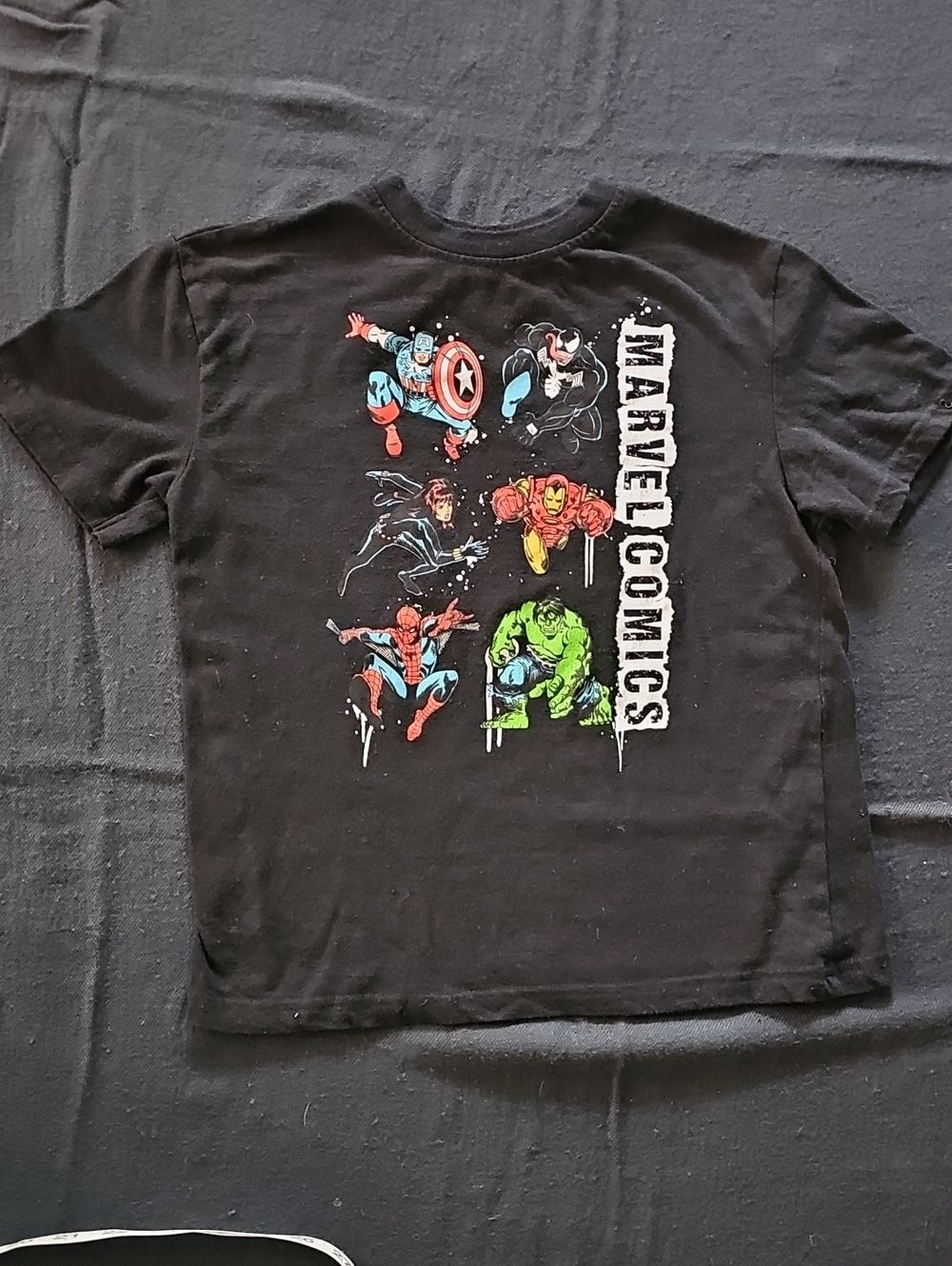 Marvel Comics Black Graphic Tee with Classic Heroes Boys Size 7/8